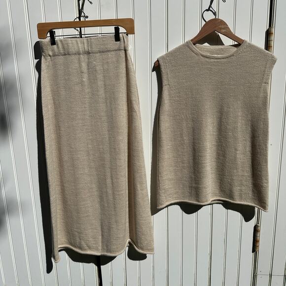 Lauren Manoogian Sleeveless Base Shell Midi Skirt Set Ecru Slub 1 / Small Alpaca - Picture 2 of 16